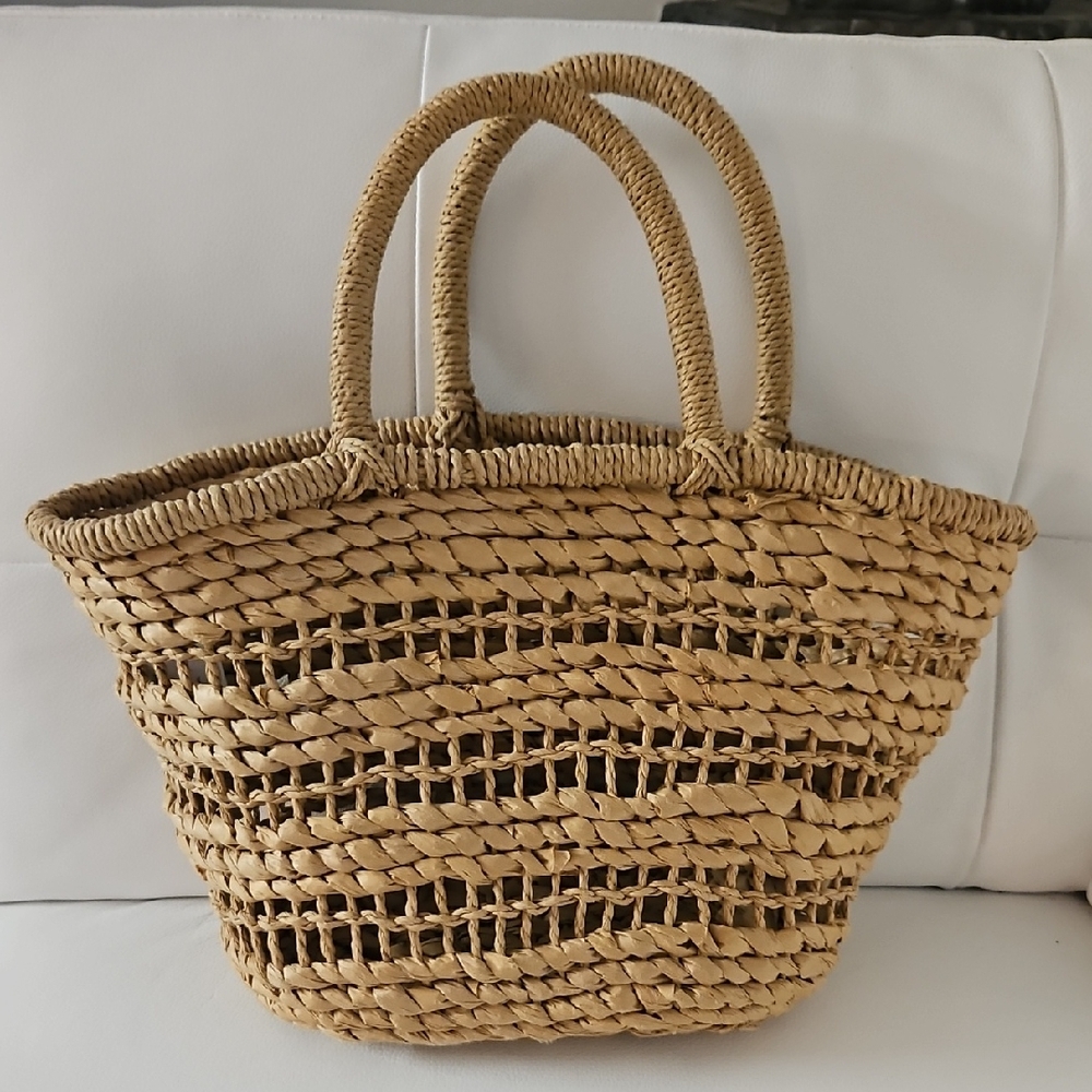 Paper Rope Woven Straw Tote Bag - Beige